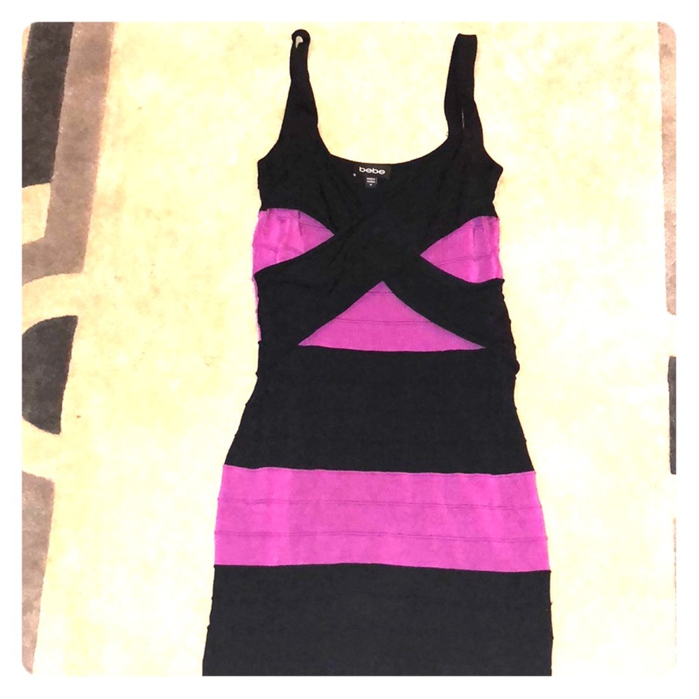Bebe Black & Purple Body Con Dress Sz M 🍑